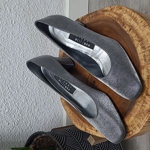 Vintage 90s Stuart Weitzman Silver Metalic Block Heel; Size 7.5B